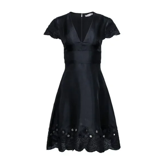 Prabal Gurung - Black Beaded Trim Cap Sleeve Dress Sz 2 - Picture 2 of 4